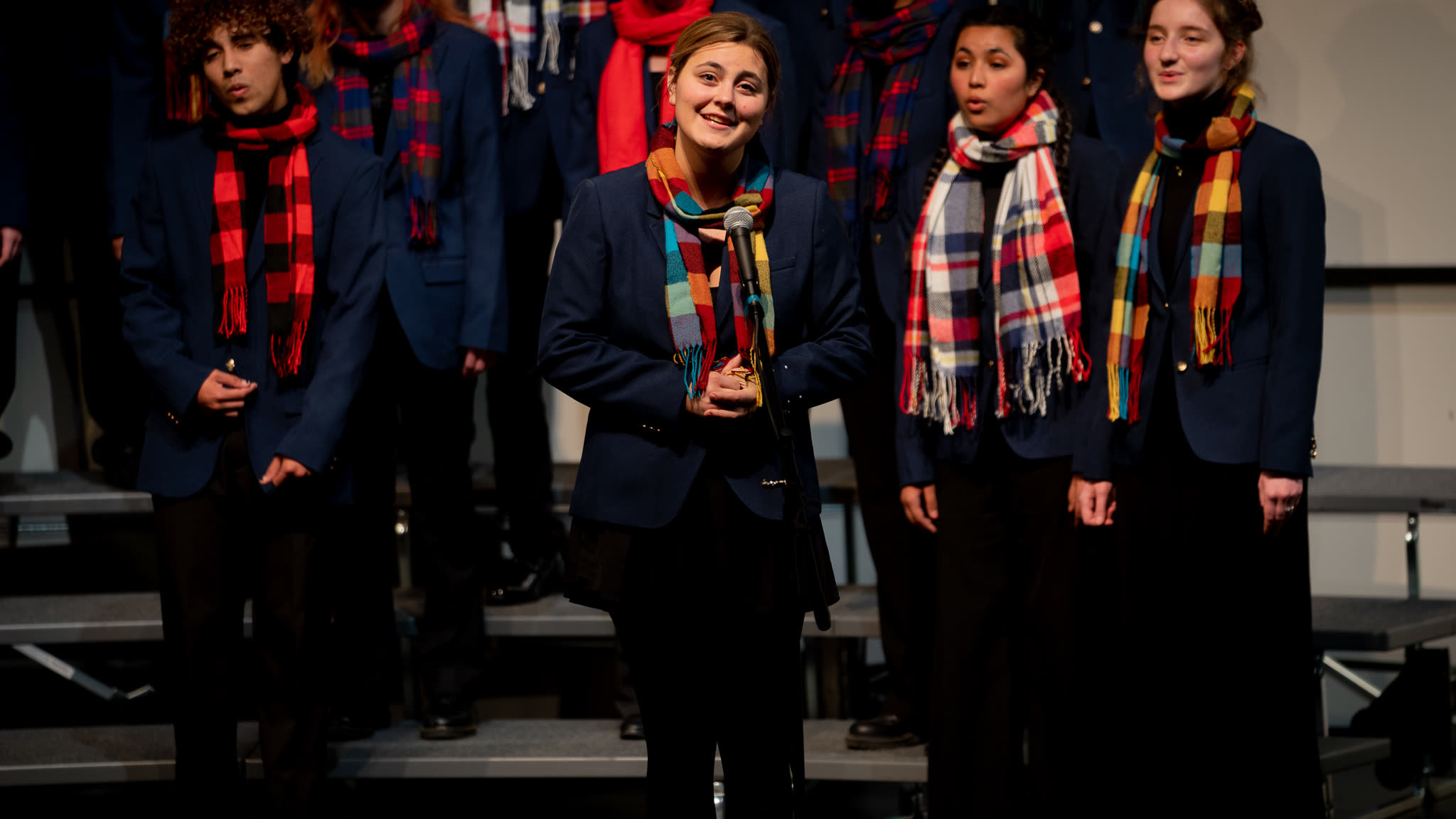 A soloist with the choir at the winter concert